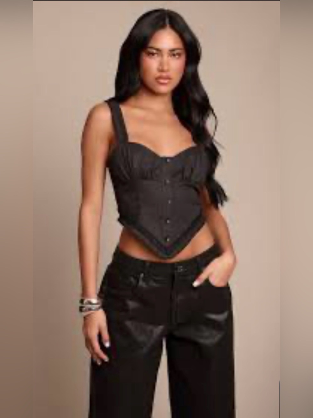 Black Corset-Style Tank Top - Women